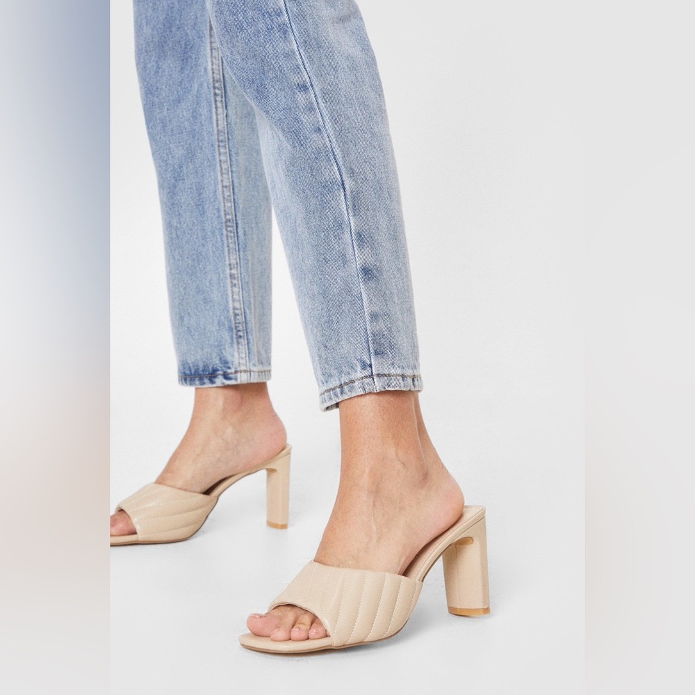 Nasty Gal Quilted Nude Block Heels Mules Size 8